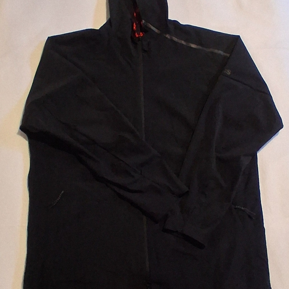 Adidas Men’s XL Hooded Running Jacket Full Zip Black Orange Reflective
